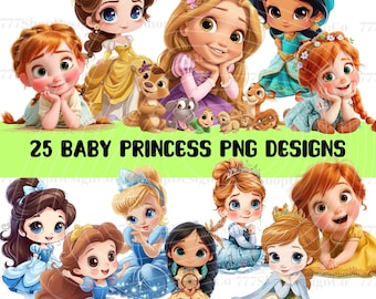 Baby Princess png, Princess png Cricut files, Baby cinderella png, baby belle png, baby rapunzel png