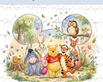 Retro Winnie The Pooh und Freunde Png, Winnie The Pooh Png, Winnie The Pooh Sublimation, Gelber Bär PNG, Süßes Schwein Png Sublimation