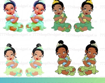 Baby Princess png, Baby Tiana Clipart PNG ,Tiana Printables, Princess Tiana Png,  Frog Tiana Png