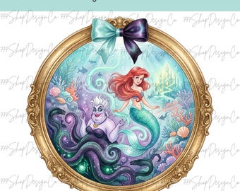 Bösewicht PNG Ursula, Ursula Retro-Design Digitaler Download, Ariel png, Böse Ursula png, Meerjungfrau Png