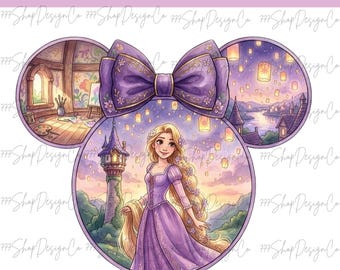 Alle Prinzessinnen-PNGs, Prinzessin Rapunzel Mauskopf-PNG, Prinzessin Rapunzel PNG-Clipart-Design, Ich sehe Lichter-PNG, Kokette Prinzessin-PNG