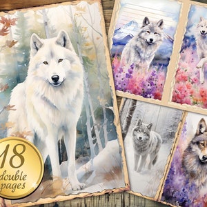18 Polar Wolves Junk Journal Pages, Digital Download, Scrap Book, Printable, Vintage Junk Journal Digi Kit, Printable Journal, Forests