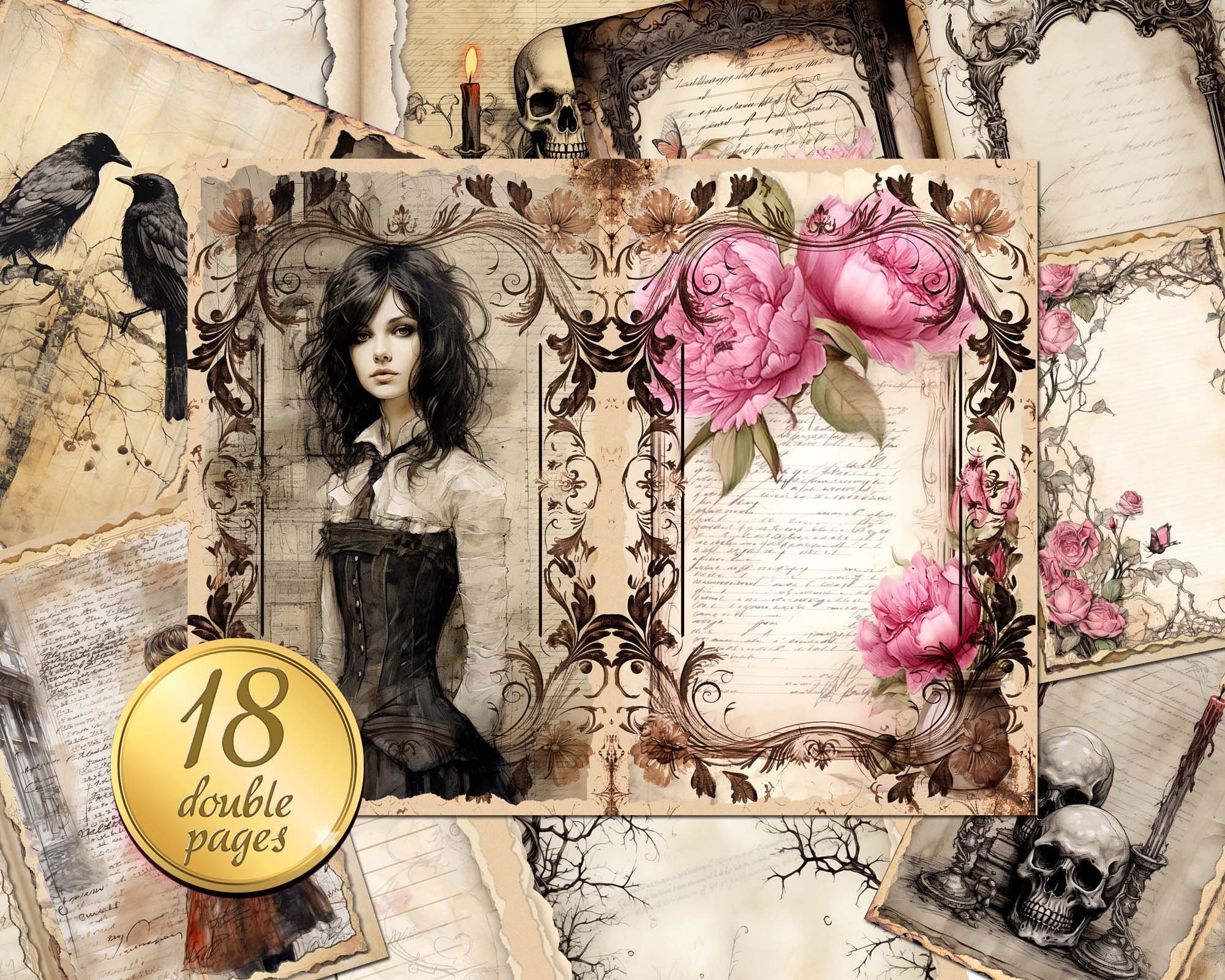 18 Page Gothic Romance Junk Journal Pages, Digital Download, Scrap Book ...