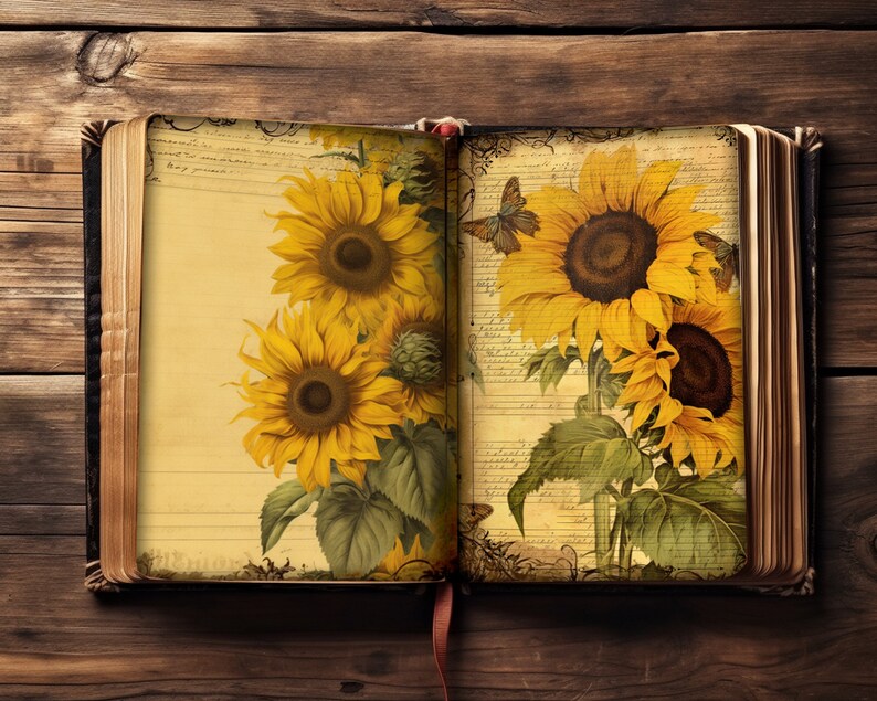 Sunflower Junk Journal Pages, Digital Download, Scrap Book, Printable