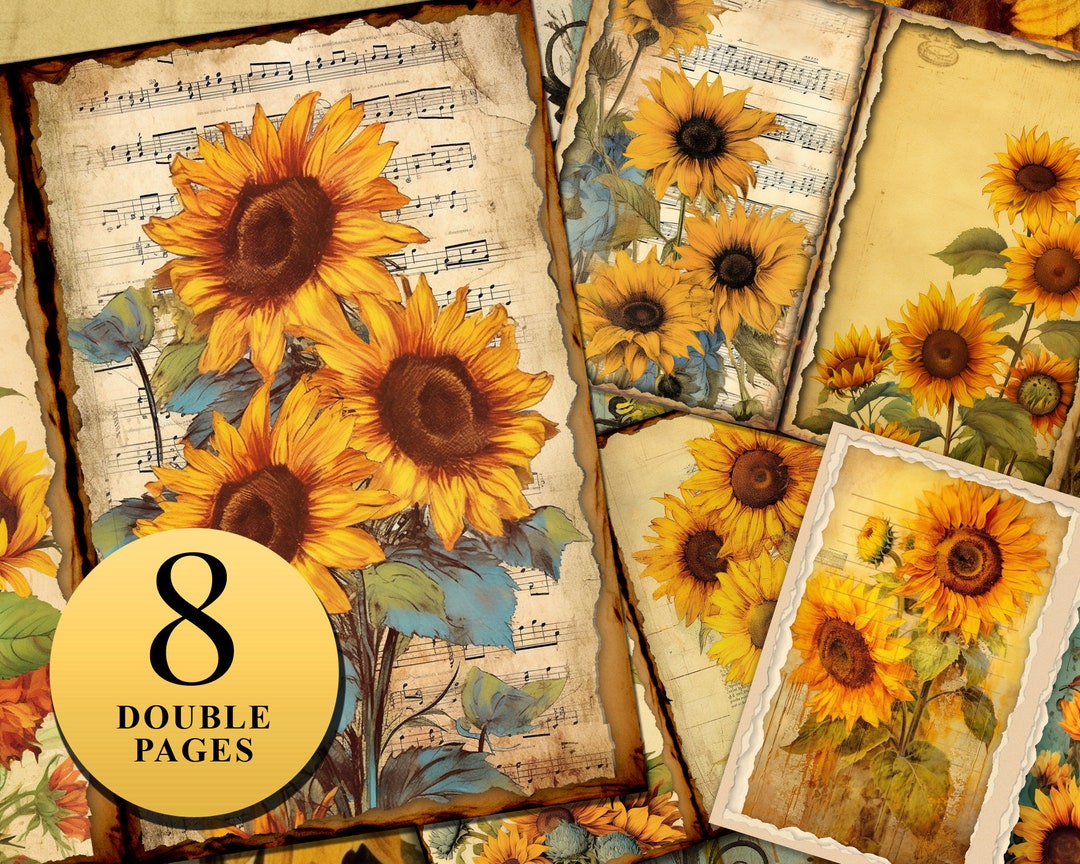 Sunflower Junk Journal Pages, Digital Download, Scrap Book, Printable