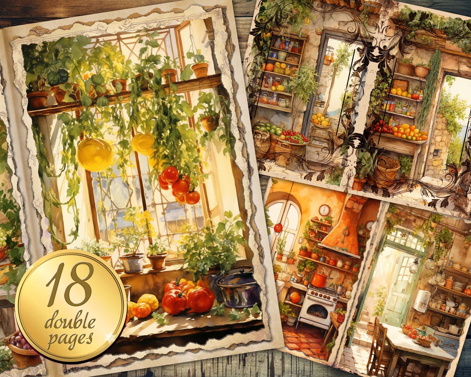 18 Vintage Kitchen Junk Journal Pages, Digital Download, Pumpkin Scrap ...