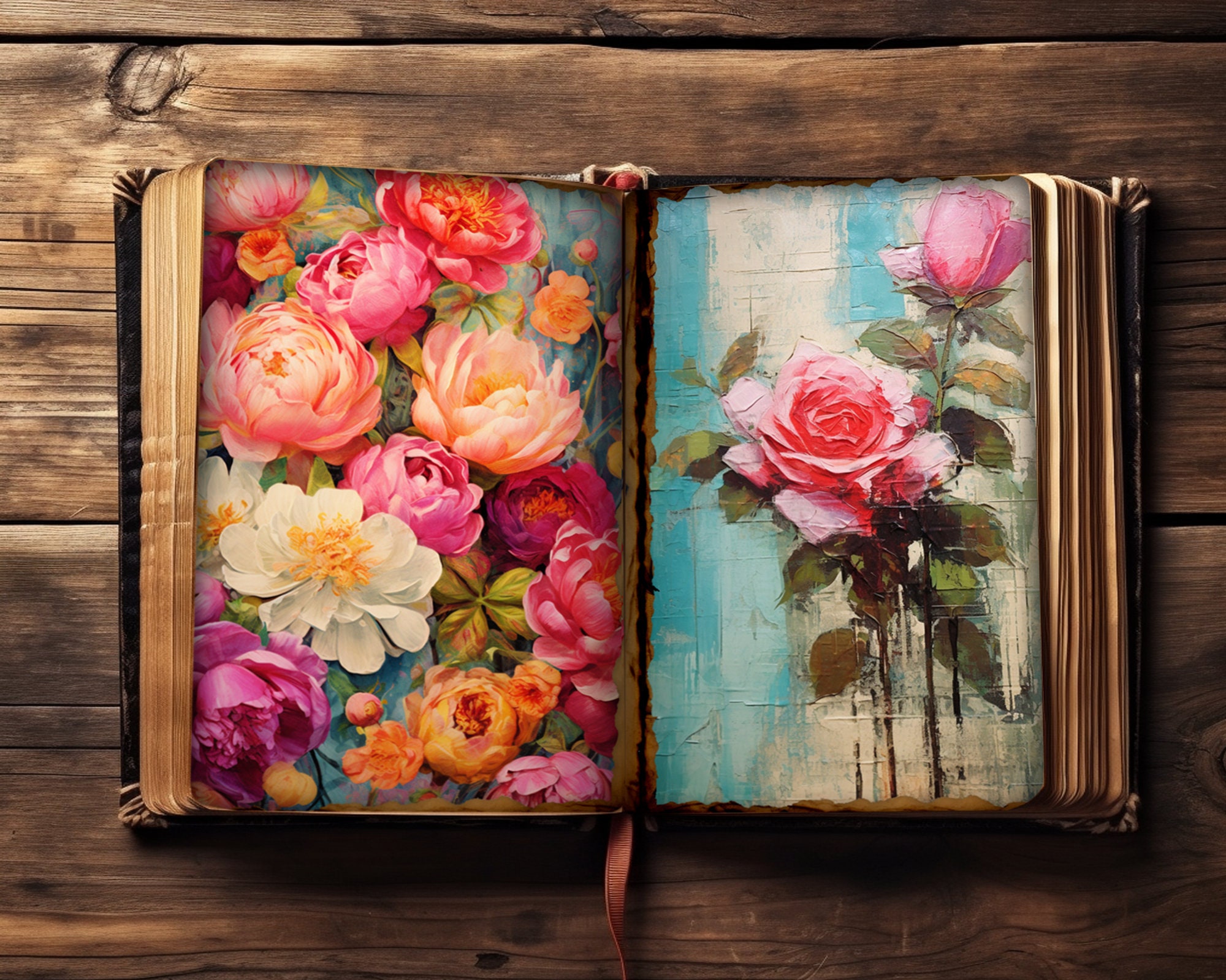 Flower Love Junk Journal Pages, Digital Download, Scrap Book, Printable