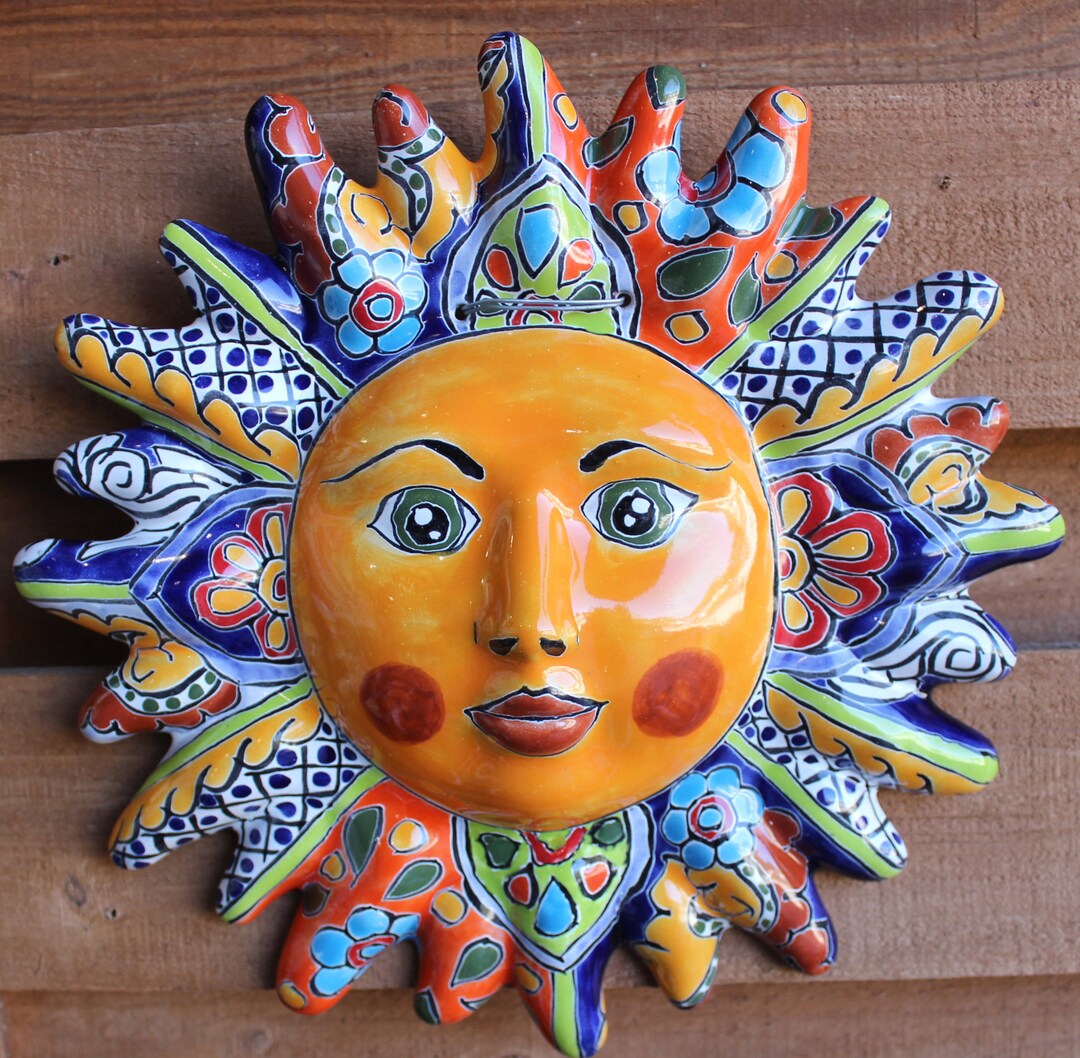 BEAUTIFUL 12 Talavera Sun Face Mexican Pottery Handmade Etsy