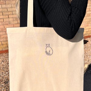 Hand bestickte Katze Einkaufstasche, wiederverwendbare Tasche, Katze bestickt Tasche, Geburtstagsgeschenk, Tasche, Uni/Schultasche/Arbeitstasche, süße Tasche