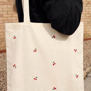 Kirsche Baumwoll-Einkaufstasche, niedlicher ästhetischer Canvas-Einkaufstasche, Geschenk für Sie