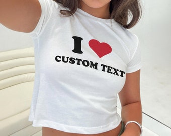 Camiseta para bebé Me encanta el texto personalizado, Me encanta el texto personalizado