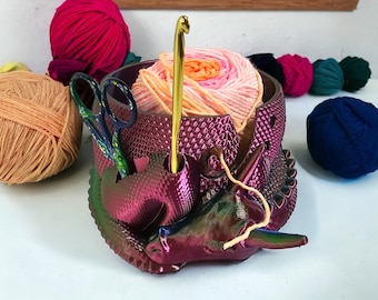 Horned Dragon Yarn Bowl | Yarn Bowl | 3D Printed | Yarn Holder | Knitting | Crochet | Dragon Bowl | Dragon Fantasy Decor | Yarn Organizer