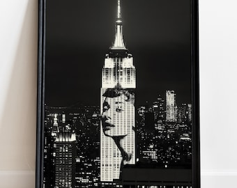 Poster di Audrey Hepburn a New York, stampa in bianco e nero della vecchia Hollywood