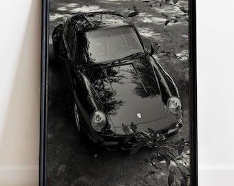 Poster Porsche d'epoca, poster auto d'epoca, stampa auto sportiva, poster auto in bianco e nero, poster Porsche 911, stampa auto d'epoca, vecchia stampa Porsche