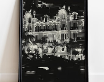 Monte Carlo Casino Print, Monaco Architecture Poster, Black and White Wall Art
