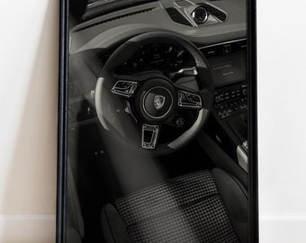 Porsche 911 Car Poster: Black and White Luxury Car Print