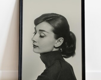 Poster di Audrey Hepburn, stampa in bianco e nero di Hollywood