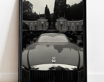 Poster di auto Rolls-Royce in bianco e nero, arte murale di lusso