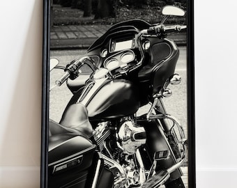 Poster della motocicletta Harley Davidson, stampa della motocicletta in bianco e nero
