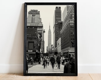 New York Cityscape Print, Empire State Building, Black and White Photography