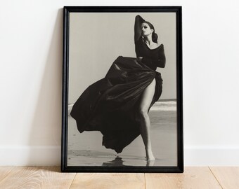 Stampa di Cindy Crawford sulla spiaggia, poster di moda anni '80