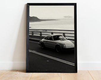Porsche 911 Poster: Black and White Classic Car Print