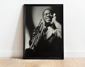 Jazz Poster, Jazz, Jazz Print, Louis Armstrong, Jazz Art, Black and White Wall Art, Portrait, Music Poster, Music Posters,Retro Music Poster