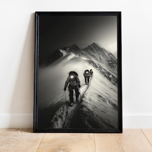 Mountain Climbing Print: Black and White Extreme Sport Wall Art