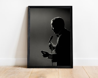 Frank Sinatra Singing Poster, Black and White Celebrity Wall Art