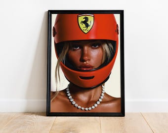 Poster ragazza Ferrari, stampa ragazza da corsa, stampa estetica Ferrari, regalo, arte murale Ferrari, poster ragazza da corsa, stampa ragazza Ferrari, poster iconico