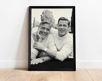 George Clooney and Brad Pitt Poster, Hollywood Black and White Print