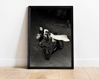 Stampa di moda motociclistica in bianco e nero / Arte murale d'avanguardia