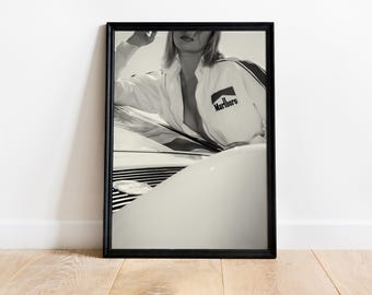 Formula One Racing Poster | Black And White Car Girl Print