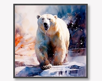 Polar Bear Watercolour Painting Effect Art 12x12" Print | Also Available as a Digital Download