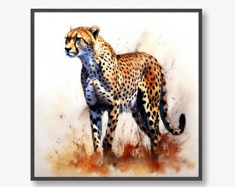 Cheetah Watercolour Painting Effect 12x12" Print | Also Available as a Digital Download