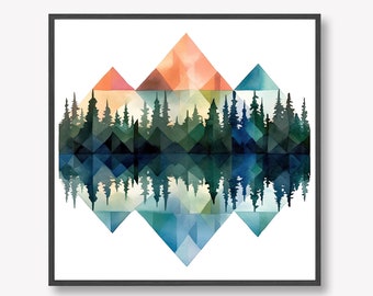 DIGITAL DOWNLOAD Geometric Minimalistic Abstract Landscape #2, Printable 12x12" Digital File | Also Available as 12x12" Print