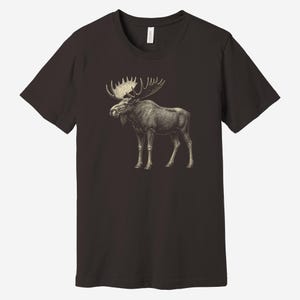 Moose Shirt – Rustic Wildlife Tee in Vintage Linocut Style – Gift for Nature Lovers, Campers, and Woodland Animal Fans