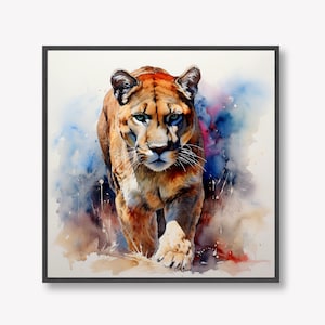 DIGITAL DOWNLOAD Cougar Watercolour Painting Effect Artwork, 12x12&quot; Digital File | Also Available as 12x12&quot; Print