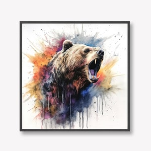DIGITAL DOWNLOAD Grizzly Bear Watercolour Painting Effect Artwork, 12x12&quot; Printable | Also Available as 12x12&quot; Print