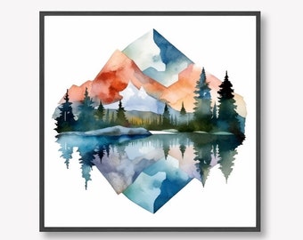 DIGITAL DOWNLOAD Geometric Minimalistic Abstract Landscape #6, Printable 12x12" Digital File | Also Available as 12x12" Print