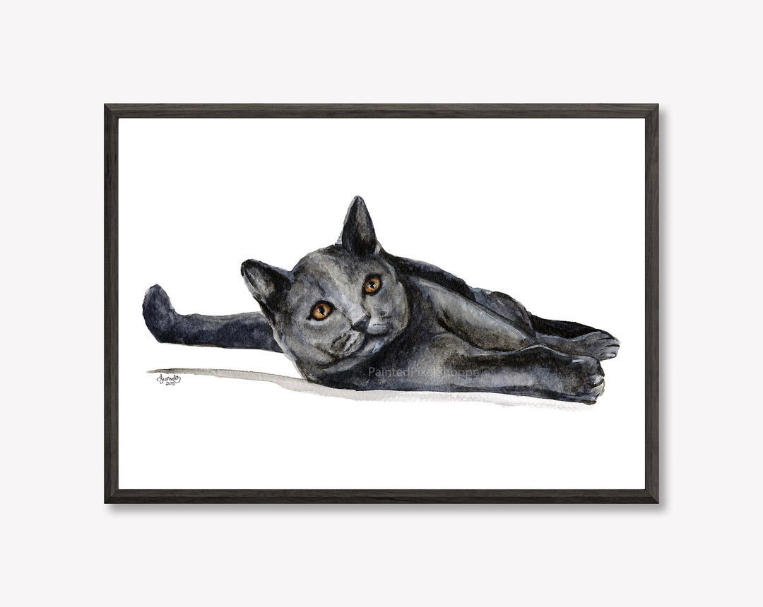 13x19 Print Black Cat Original Watercolour Painting Also Available as