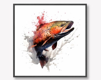 DIGITAL DOWNLOAD Salmon Watercolour Painting Effect Artwork, 12x12" Digital File | Also Available as 12x12" Print