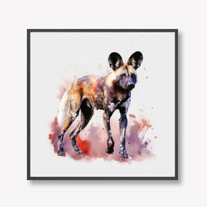 DIGITAL DOWNLOAD African Wild Dog Watercolour Painting Effect Artwork, 12x12&quot; Printable | Also Available as 12x12&quot; Print