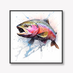 DIGITALE DOWNLOAD Regenboogforel aquarel effect artwork, 12x12&quot; afdrukbaar | Ook verkrijgbaar als 12x12&quot; print