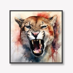 DIGITAL DOWNLOAD Cougar Watercolour Painting Effect Artwork, 12x12&quot; Digital File | Also Available as 12x12&quot; Print