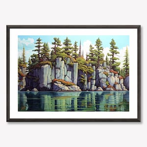 Impresión de paisaje inspirado en el Grupo de los Siete: Arte mural de naturaleza canadiense, estilo de pintura silvestre, escena de lago forestal, decoración cottagecore