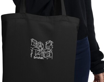 fourre-tout brodé Habitat | Tote bag brodé inspiré de l&#39;architecture brutaliste