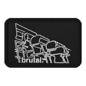 May include: Black embroidered patch with a white outline of a train and the word "brutal."