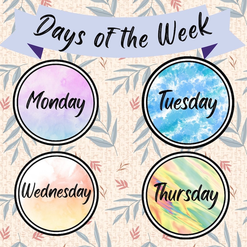 Days of the Week Watercolor Display image 1