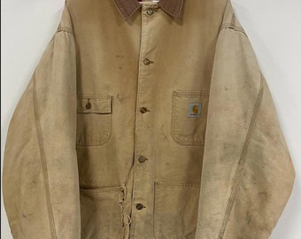 Veste Carhartt Chore beige délavée vintage des années 90